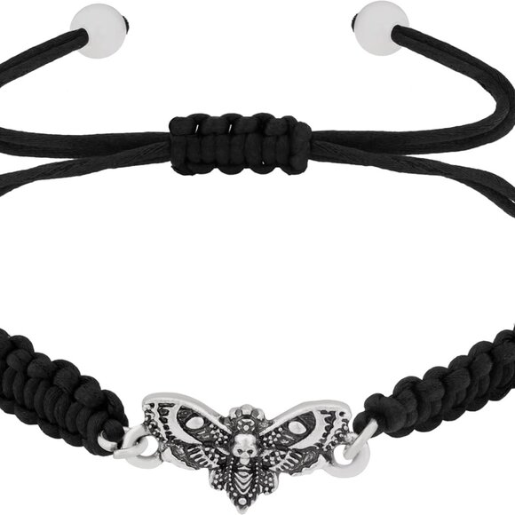 Goth Emo Grunge Skull Moth Bracelet Zinc Adjustable Chain Gift for Women - Picture 1 of 7